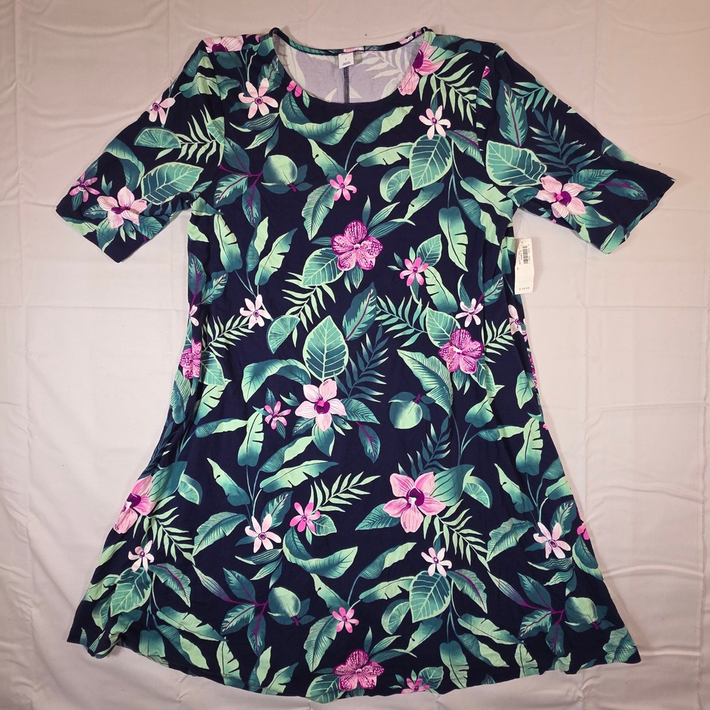 Old Navy Womens Tropical Floral Swing Dress Navy Blue Pink Green Large NWT